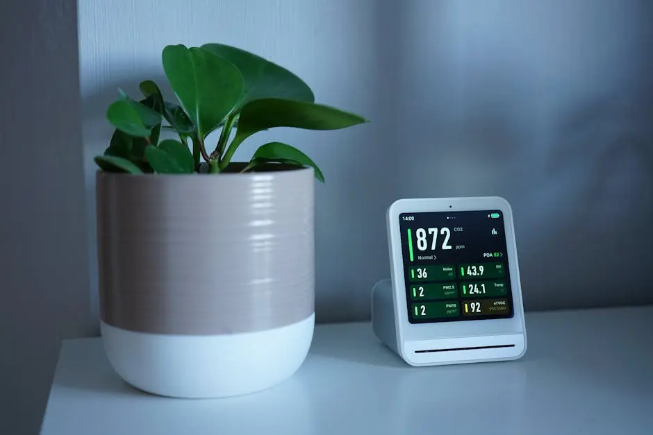 Air Quality Monitor next to Plant