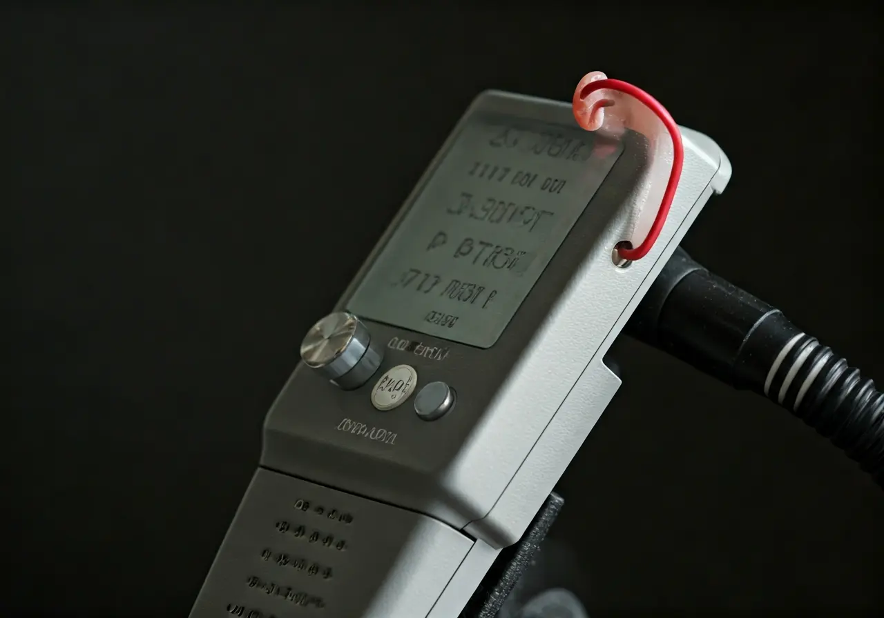 A close-up of a hearing test audiometer in use. 35mm stock photo