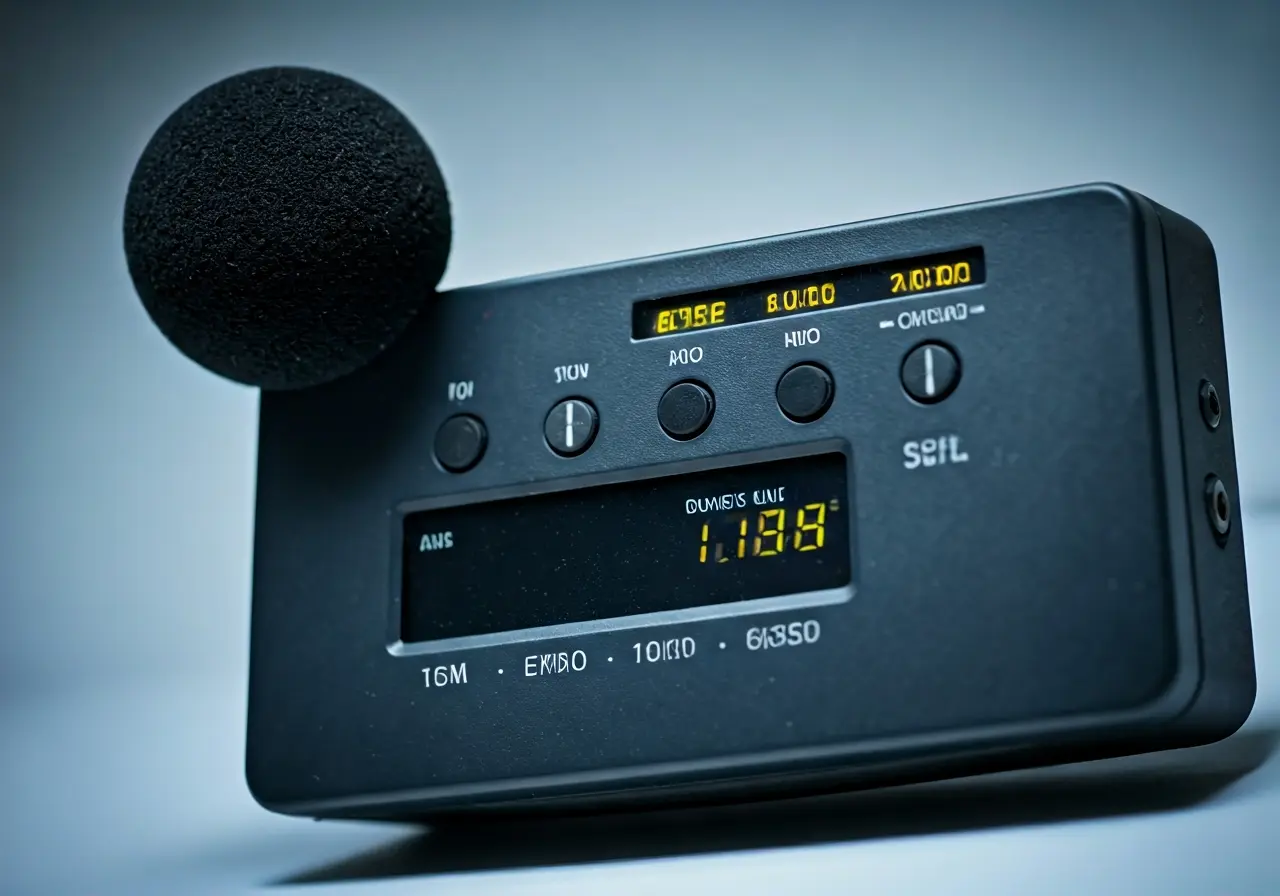 A close-up of a hearing test sound meter device. 35mm stock photo
