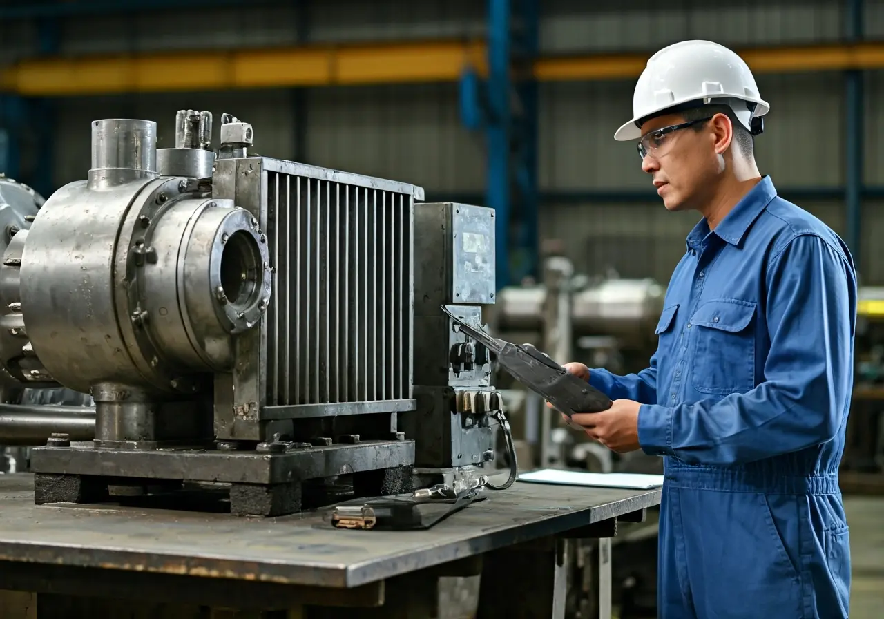 A safety inspector examining equipment in a manufacturing facility. 35mm stock photo