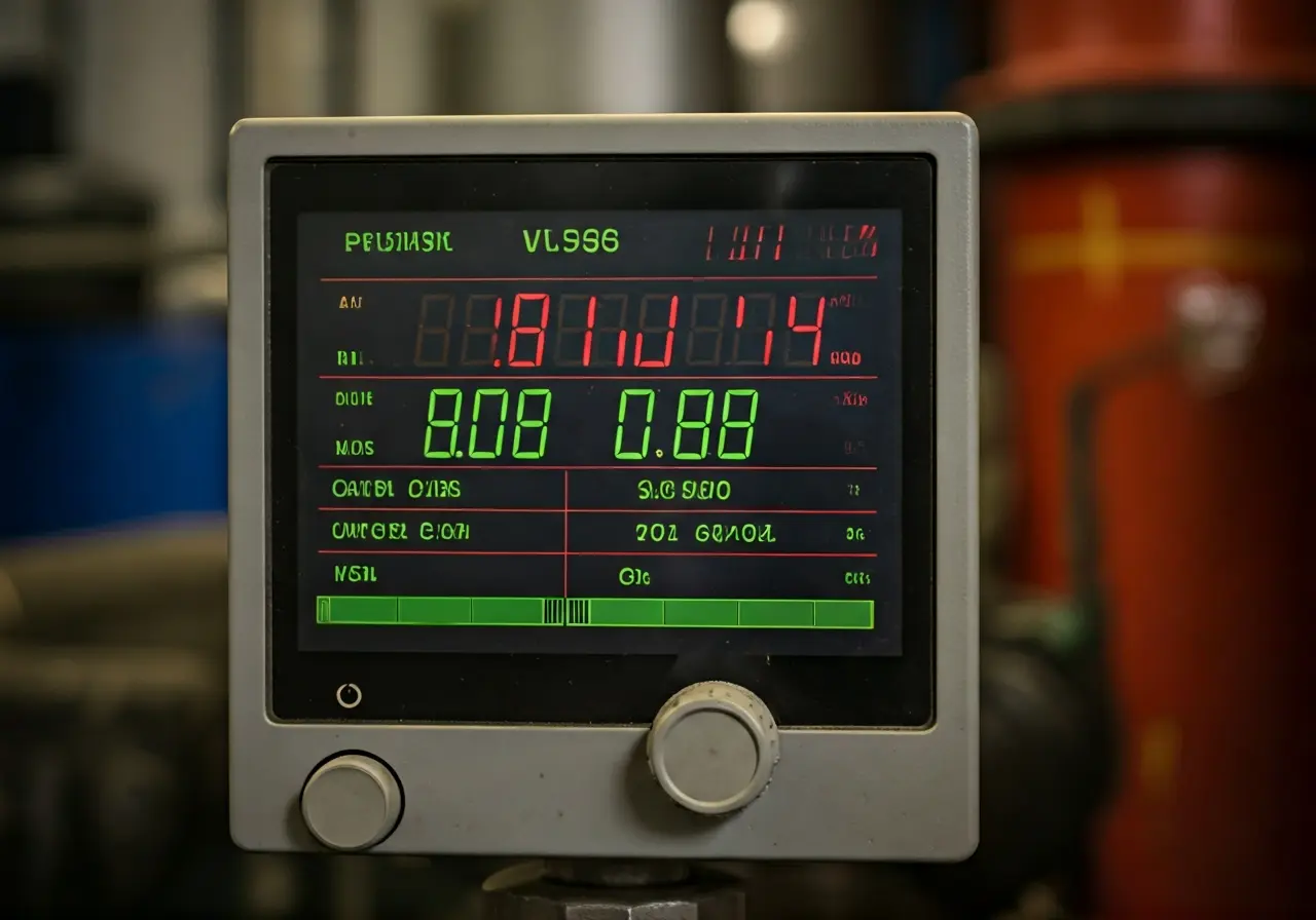 A digital display showing gas levels in an industrial workplace. 35mm stock photo
