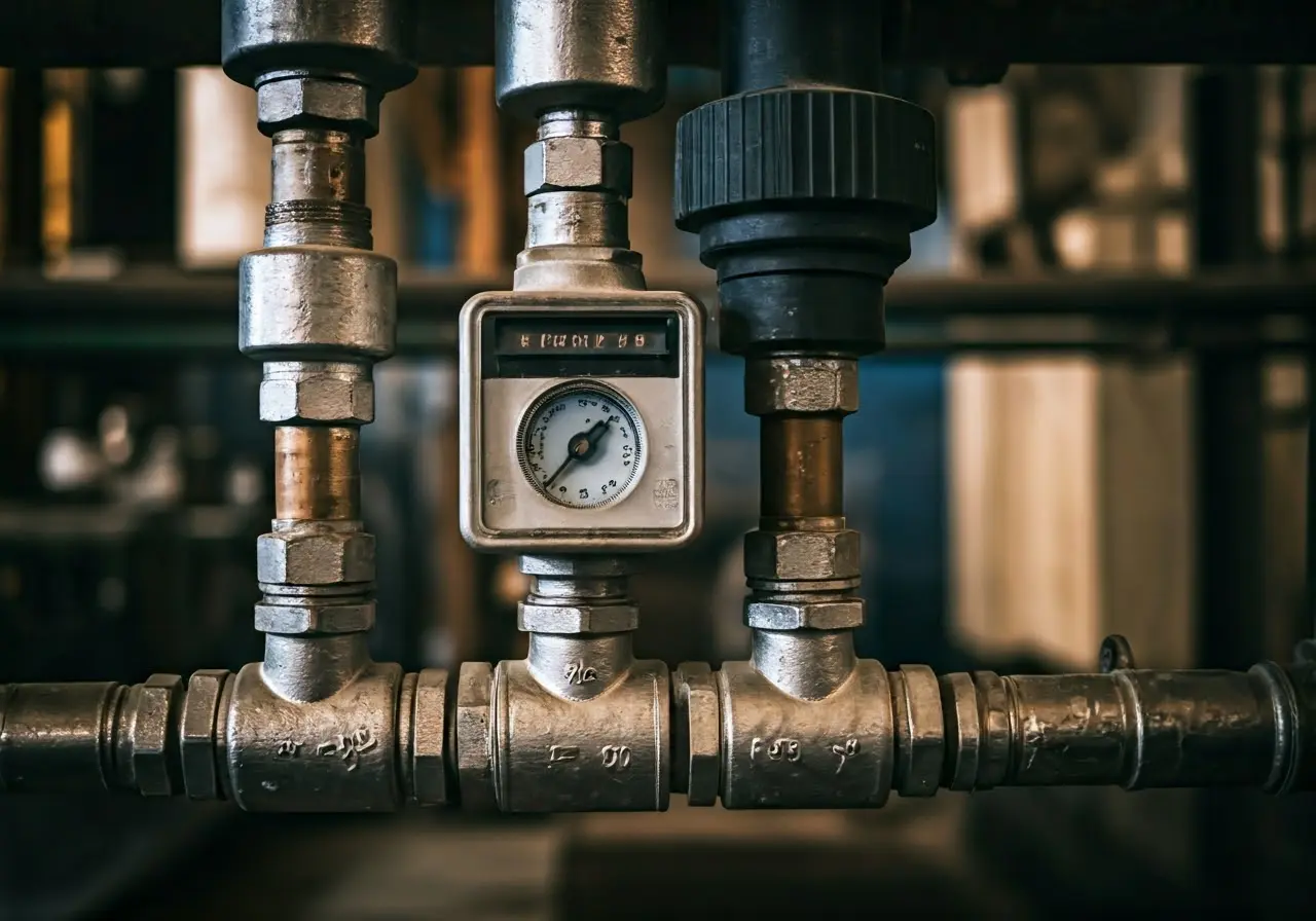 An industrial gas detector mounted on a factory wall. 35mm stock photo